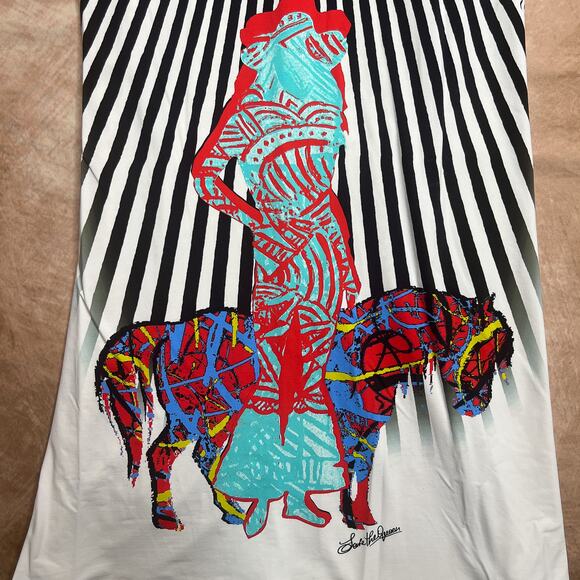 Save the Queen Sun Midi Shift Dress Cowgirl Horse Pop Art Sleeveless Stretch Y2K - Picture 5 of 10